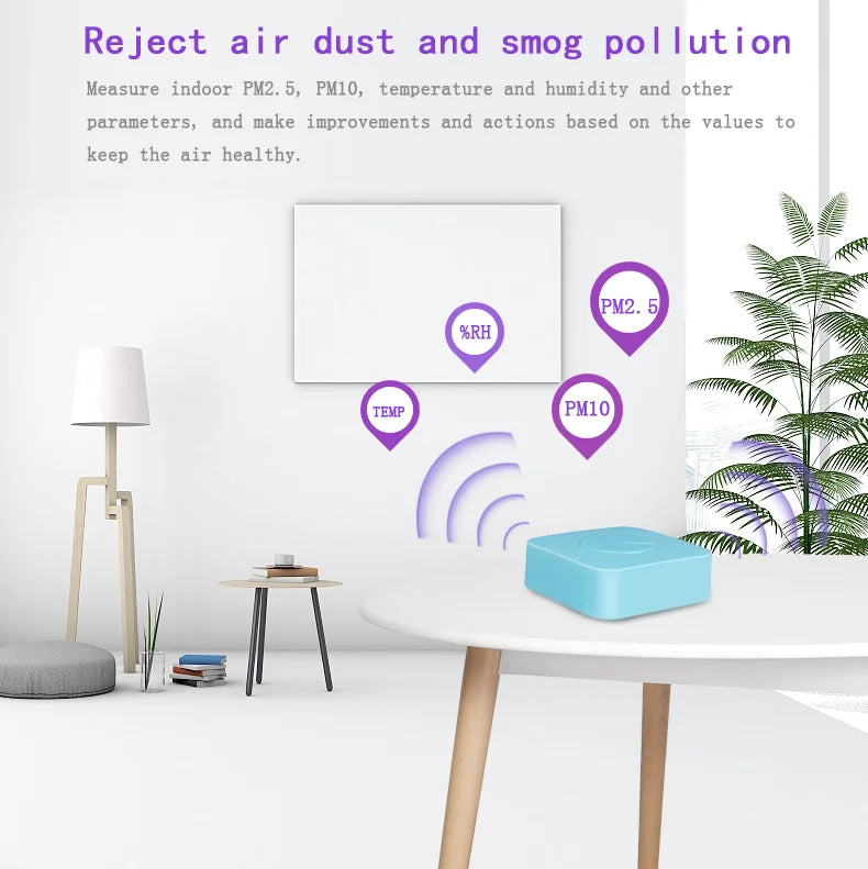 Tuya Smart WiFi PM25 Air Quality Sensor PM10 Temperature and Humidity Four-in-One Air Detector Smart Home Tuya Sensor