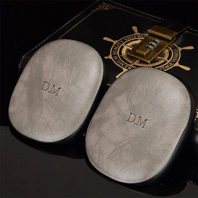 2Pcs/Set Luxury Soft Leather Cover For Airpods Max Personalized Gold Name Letters Customized Headphones Case Sleeve Protector