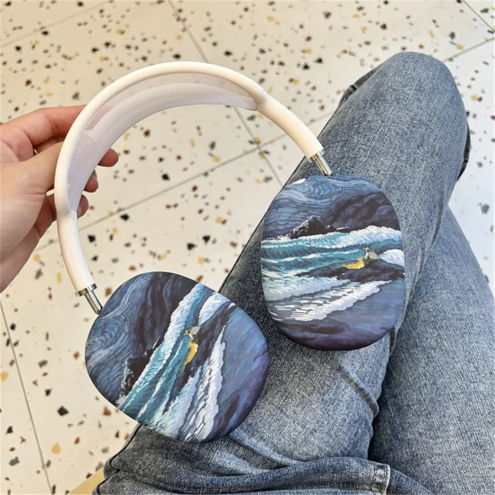 Art Painting Case for Apple Airpods Max For Headphone Airpods Max Protect Anti fall Case Wave The Starry Night Design Fashion