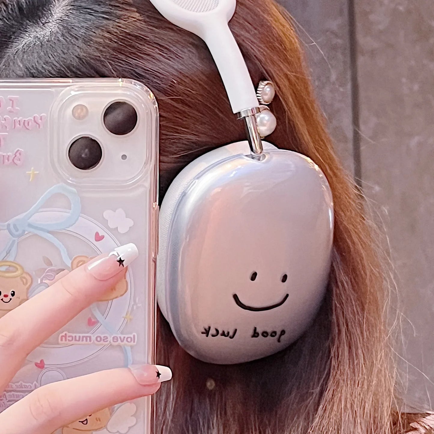 For AirPods Max Cute pattern Transparent Case Soft Silicone TPU Shockproof Cover Sleeve Protective Cases Headphone Accessories