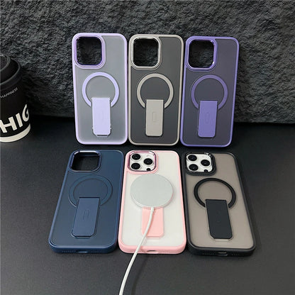 Luxury Color Matte Magsafe Magnetic Holder Stand Phone Case for Iphone 11 12 13 14 16 Pro Max Bumper Protector on 15 plus Cover
