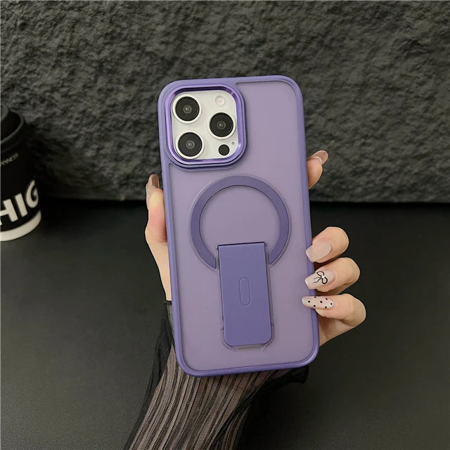 Luxury Color Matte Magsafe Magnetic Holder Stand Phone Case for Iphone 11 12 13 14 16 Pro Max Bumper Protector on 15 plus Cover