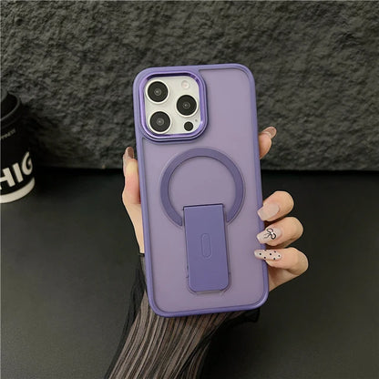 Luxury Color Matte Magsafe Magnetic Holder Stand Phone Case for Iphone 11 12 13 14 16 Pro Max Bumper Protector on 15 plus Cover