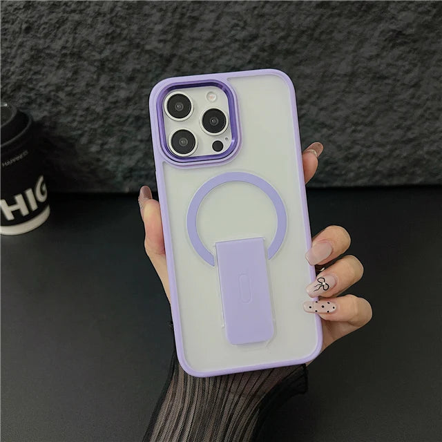 Luxury Color Matte Magsafe Magnetic Holder Stand Phone Case for Iphone 11 12 13 14 16 Pro Max Bumper Protector on 15 plus Cover