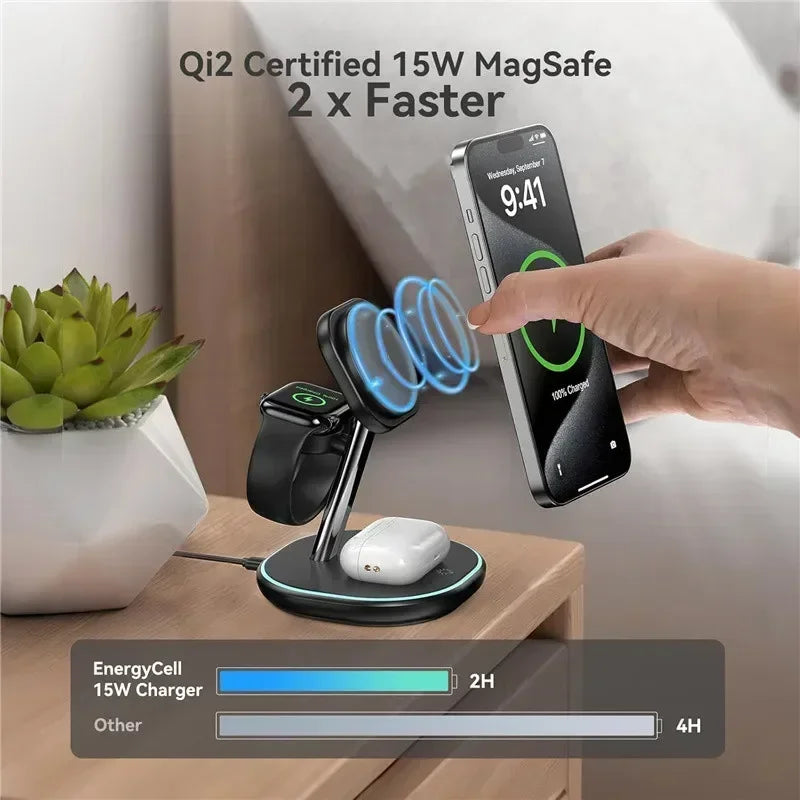 3 in 1 Magnetic Wireless Charger Stand Desk Phone Holder for Magsafe Iphone 16 15 14 13 Iwatch 1-9 Airpods Fast Charging Station