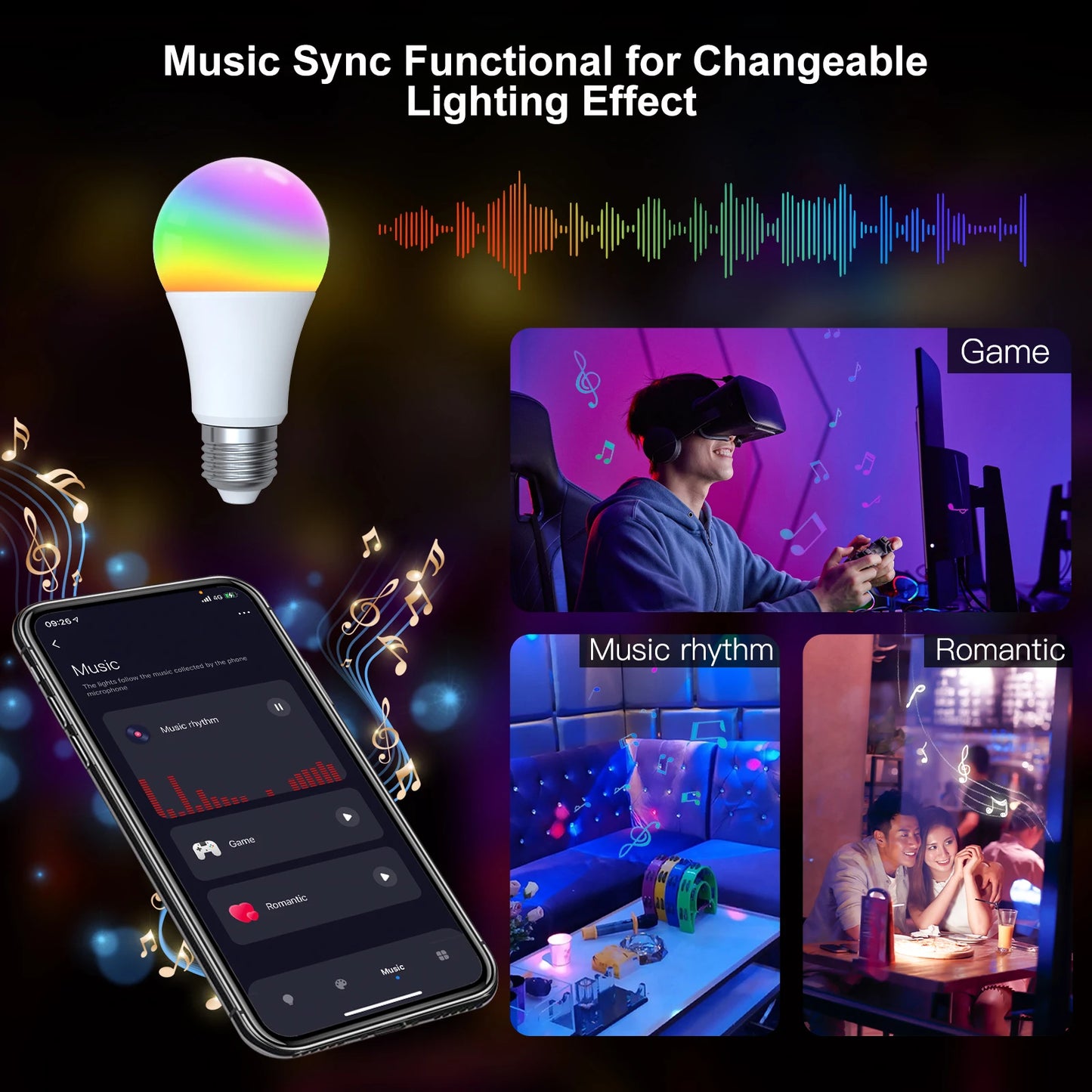 TNCE Tuya E27 Bulb Bluetooth/WIFI/Zigbee, Dimmable Light LED lamp 2700-6500k RGB, Smart Life APP, Voice with Alexa Google Home