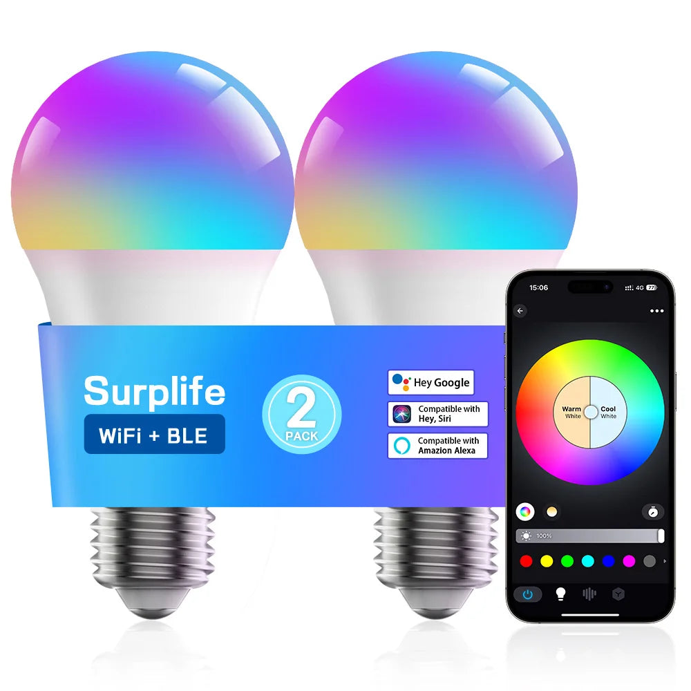 Smart Light Bulb 10W 220V WiFi E27 LED RGB Lamp Compatible With Alexa Google Assistant Siri Voice Control RGB+CCT Dimmable Timer