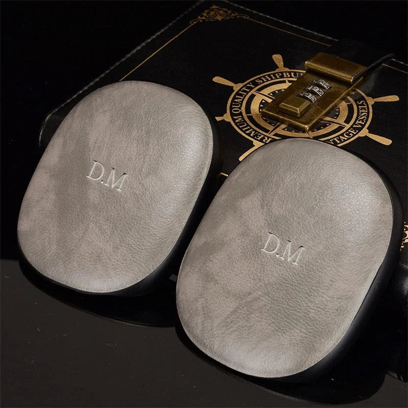 2Pcs/Set Luxury Soft Leather Cover For Airpods Max Customized Silver Name Letters Headphones Case Sleeve Protector