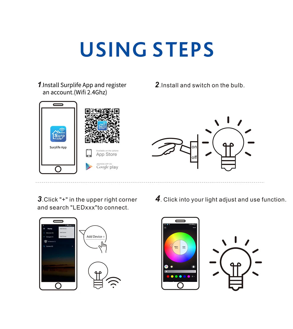 Smart Light Bulb 10W 220V WiFi E27 LED RGB Lamp Compatible With Alexa Google Assistant Siri Voice Control RGB+CCT Dimmable Timer