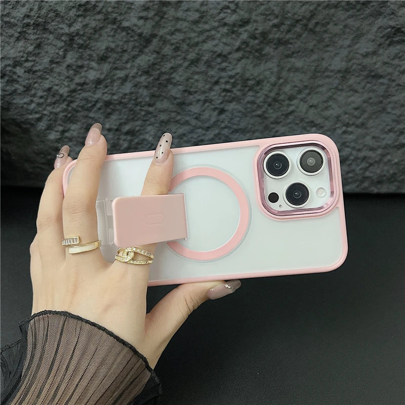 Luxury Color Matte Magsafe Magnetic Holder Stand Phone Case for Iphone 11 12 13 14 16 Pro Max Bumper Protector on 15 plus Cover