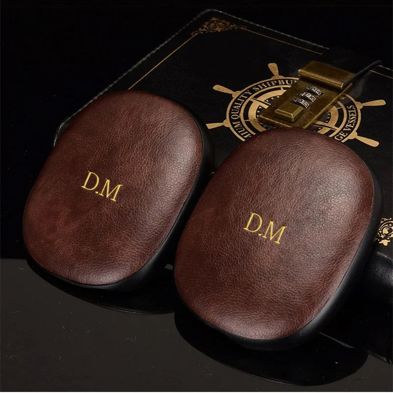 2Pcs/Set Luxury Soft Leather Cover For Airpods Max Customized Silver Name Letters Headphones Case Sleeve Protector