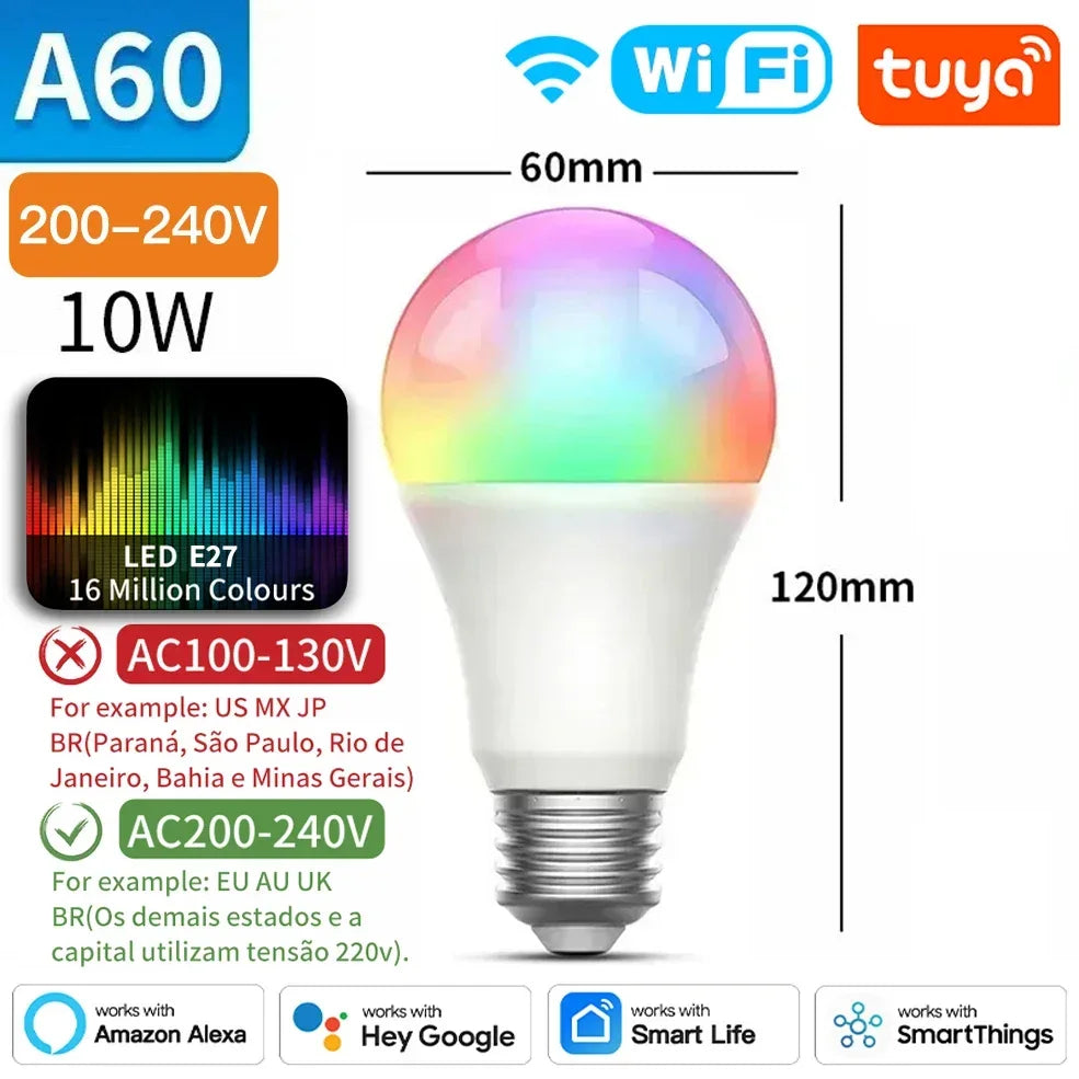 TNCE Tuya E27 Bulb Bluetooth/WIFI/Zigbee, Dimmable Light LED lamp 2700-6500k RGB, Smart Life APP, Voice with Alexa Google Home