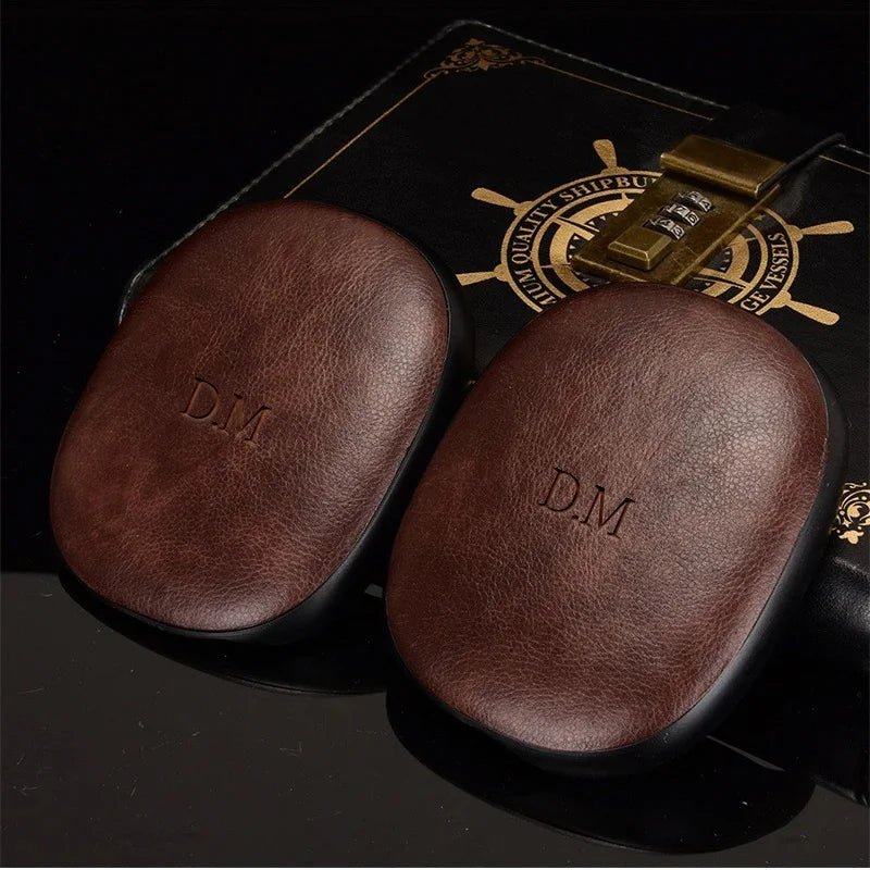 2Pcs/Set Luxury Soft Leather Cover For Airpods Max Personalized Gold Name Letters Customized Headphones Case Sleeve Protector