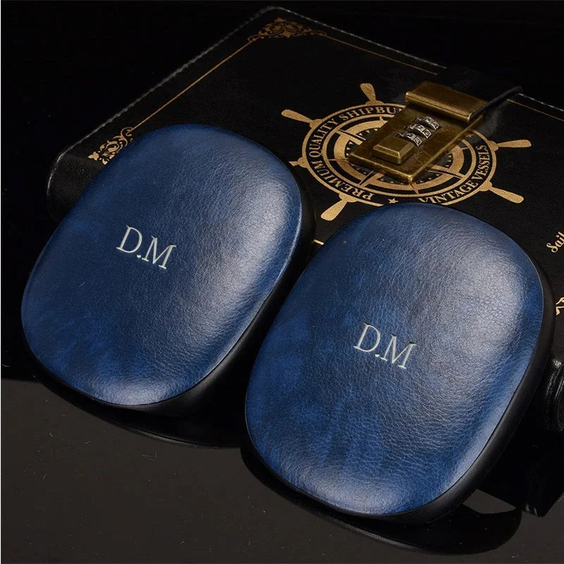 2Pcs/Set Luxury Soft Leather Cover For Airpods Max Personalized Gold Name Letters Customized Headphones Case Sleeve Protector