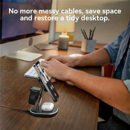 3 in 1 Magnetic Wireless Charger Stand Desk Phone Holder for Magsafe Iphone 16 15 14 13 Iwatch 1-9 Airpods Fast Charging Station