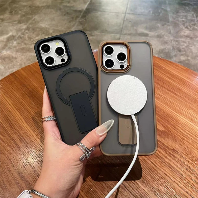 Luxury Color Matte Magsafe Magnetic Holder Stand Phone Case for Iphone 11 12 13 14 16 Pro Max Bumper Protector on 15 plus Cover