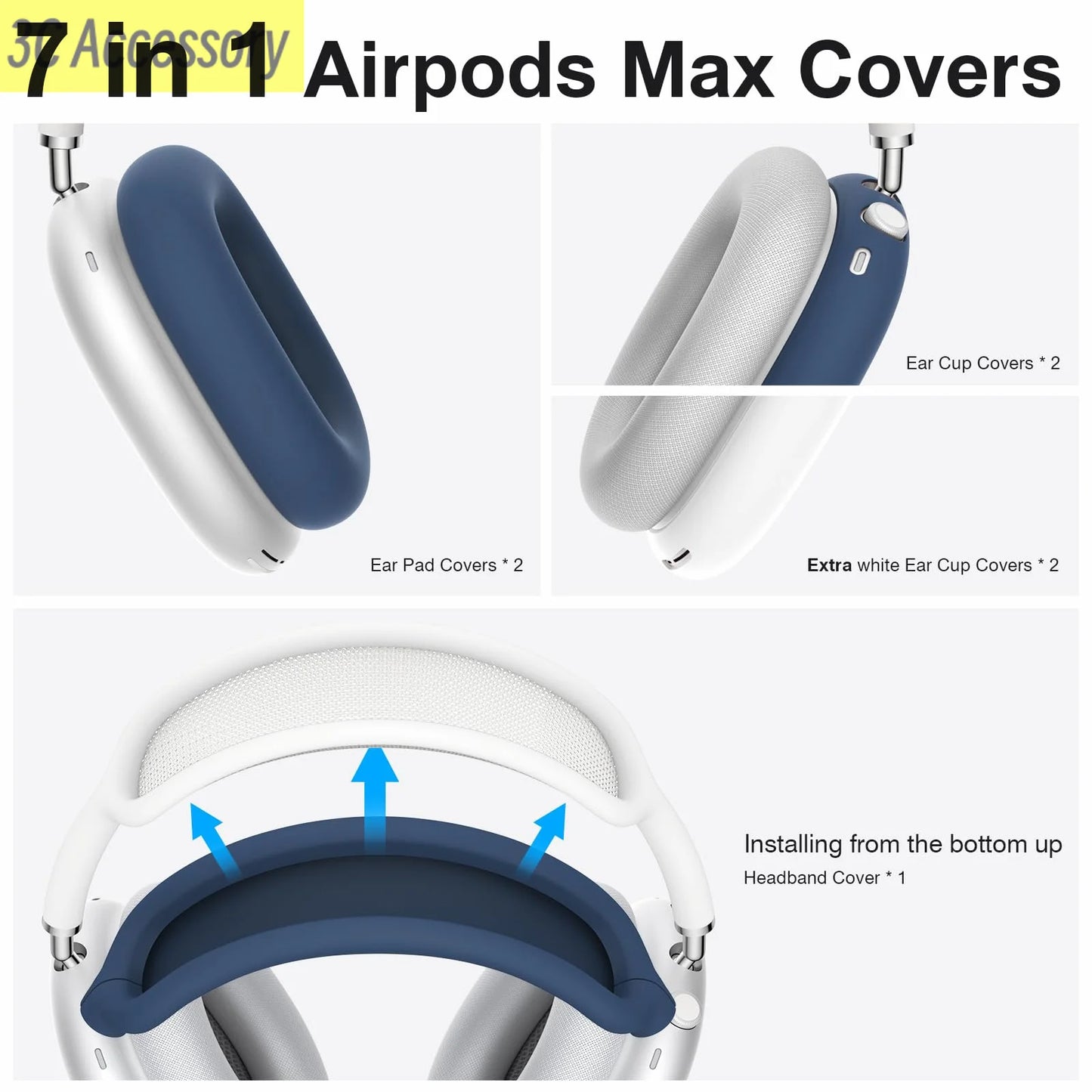 Silicone Case Covers for AirPods Max Sweat-Proof Ear Pad Case Covers/Ear Cup Covers/Headband Cover for AirPods Max Headphones