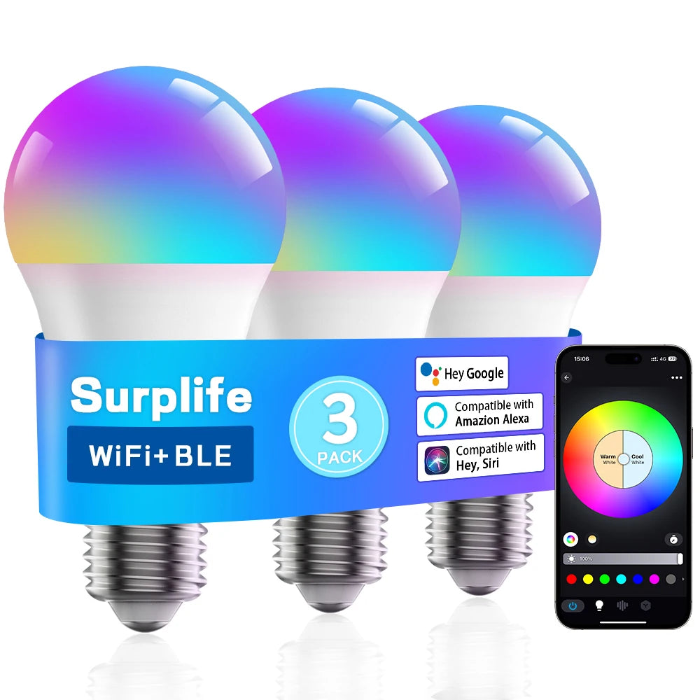 Smart Light Bulb 10W 220V WiFi E27 LED RGB Lamp Compatible With Alexa Google Assistant Siri Voice Control RGB+CCT Dimmable Timer