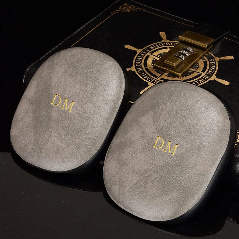 2Pcs/Set Luxury Soft Leather Cover For Airpods Max Personalized Gold Name Letters Customized Headphones Case Sleeve Protector