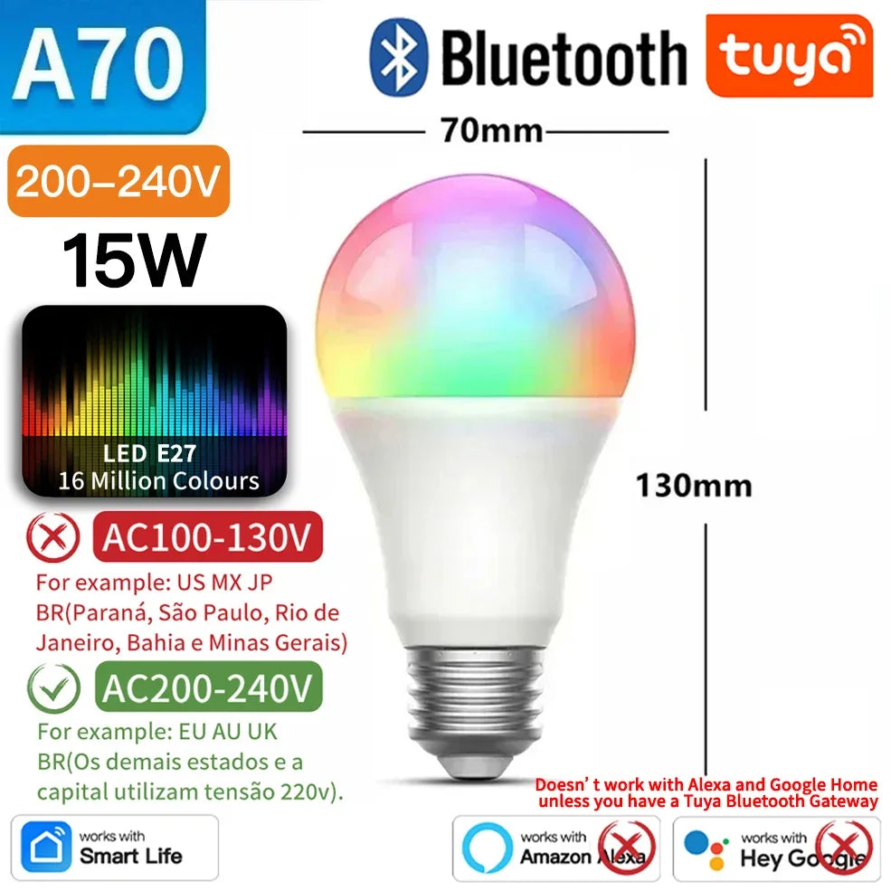 TNCE Tuya E27 Bulb Bluetooth/WIFI/Zigbee, Dimmable Light LED lamp 2700-6500k RGB, Smart Life APP, Voice with Alexa Google Home