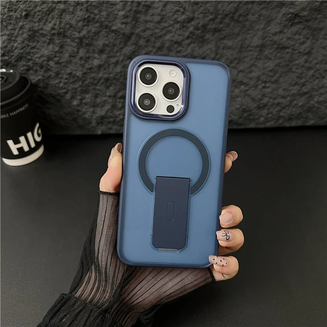 Luxury Color Matte Magsafe Magnetic Holder Stand Phone Case for Iphone 11 12 13 14 16 Pro Max Bumper Protector on 15 plus Cover