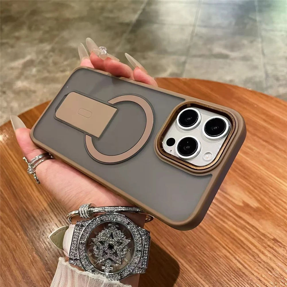 Luxury Color Matte Magsafe Magnetic Holder Stand Phone Case for Iphone 11 12 13 14 16 Pro Max Bumper Protector on 15 plus Cover