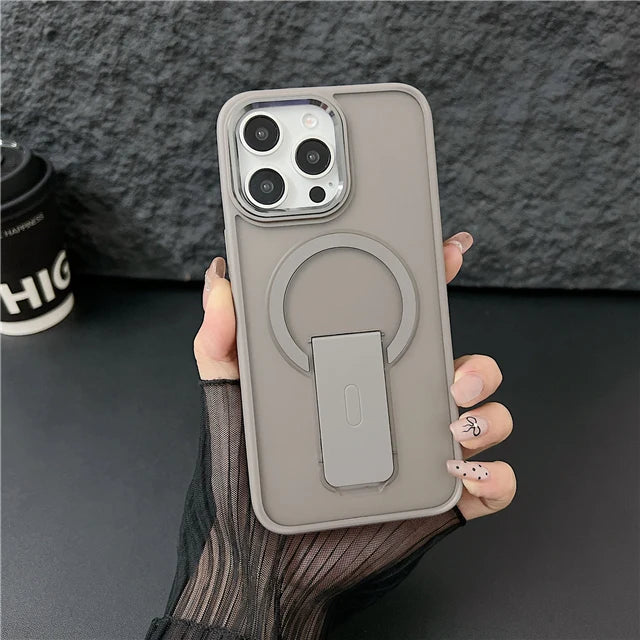 Luxury Color Matte Magsafe Magnetic Holder Stand Phone Case for Iphone 11 12 13 14 16 Pro Max Bumper Protector on 15 plus Cover