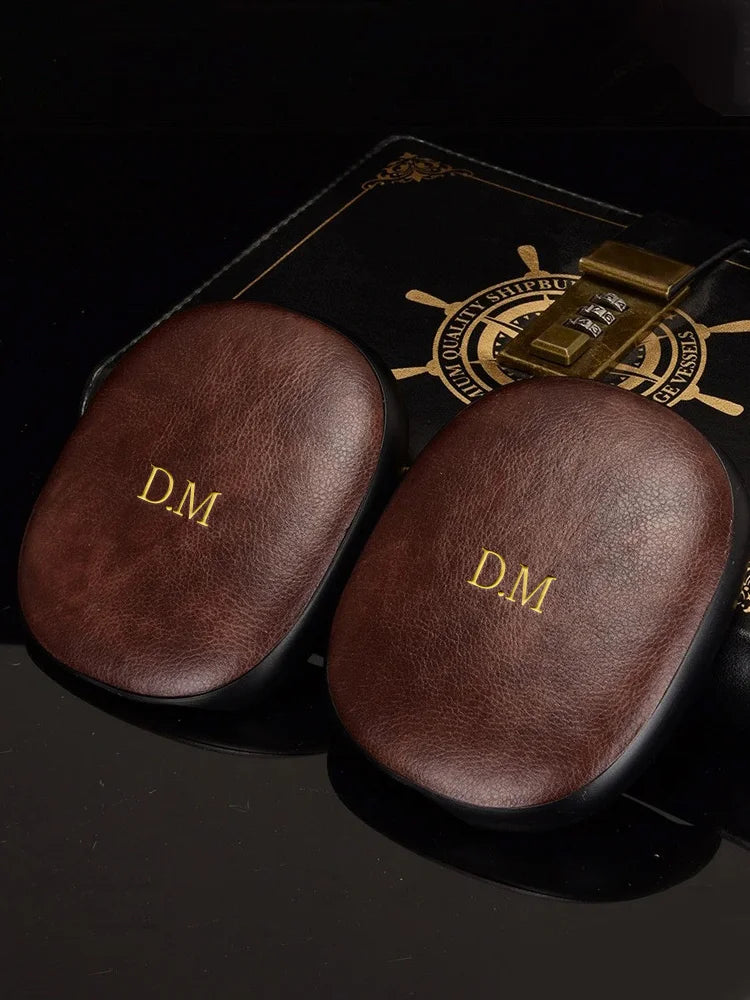 2Pcs/Set Luxury Soft Leather Cover For Airpods Max Personalized Gold Name Letters Customized Headphones Case Sleeve Protector