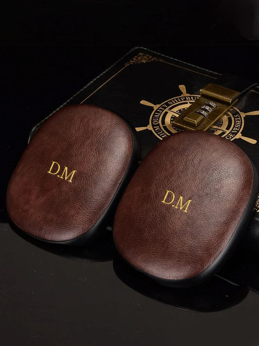 2Pcs/Set Luxury Soft Leather Cover For Airpods Max Personalized Gold Name Letters Customized Headphones Case Sleeve Protector