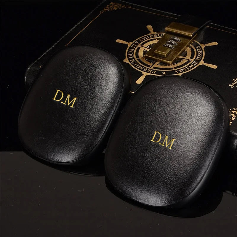 2Pcs/Set Luxury Soft Leather Cover For Airpods Max Personalized Gold Name Letters Customized Headphones Case Sleeve Protector